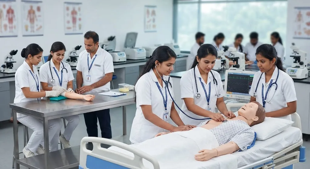 Students learning at Vasantham Paramedical Institution